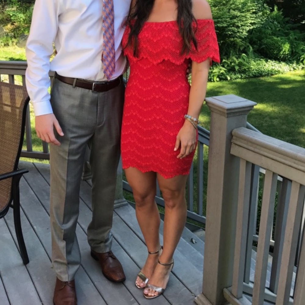 Nightcap Clothing Orange Lace Mini Dress